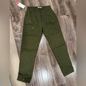 Oops!!! Olive Green Rhinestone Studded Pants – Size M (NWT)